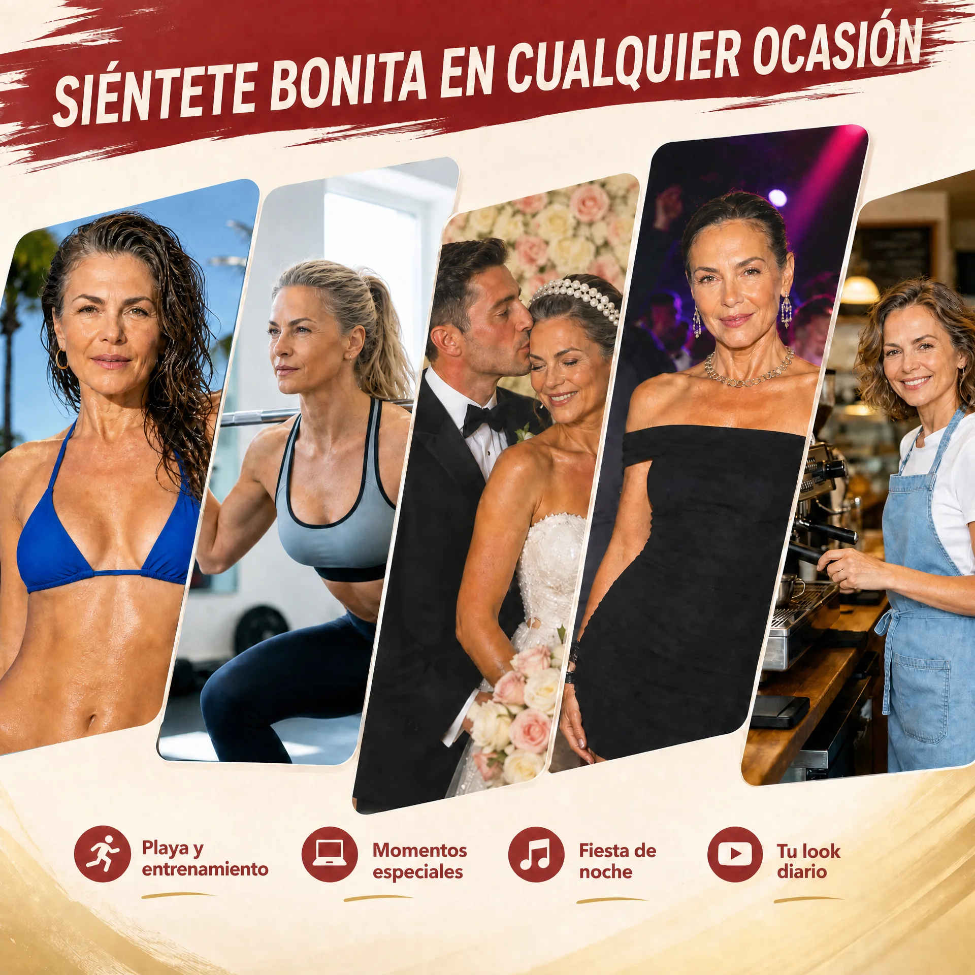 Mujeres adultas usando pestañas Mirada Abierta en diferentes ocasiones
