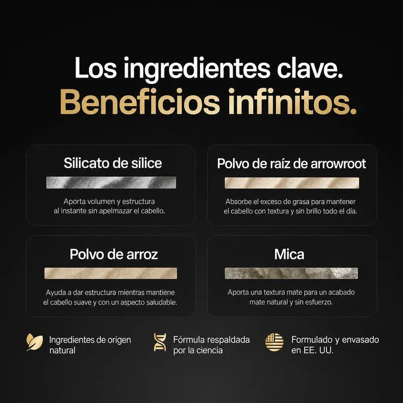 Polvo Texturizante Cabello Volumen Instantáneo Fijación Fuerte 5 Ingredientes Naturales 2.5g