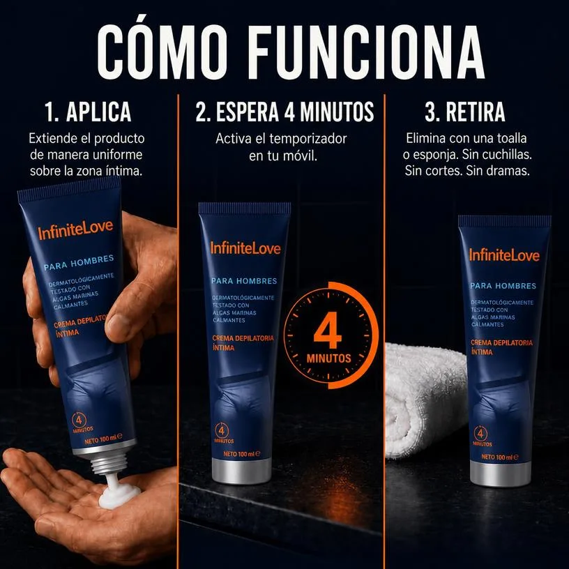 Crema Depilatoria Íntima Hombre Acción Rápida 4 Min Alga Marina Dermatológica 100ml