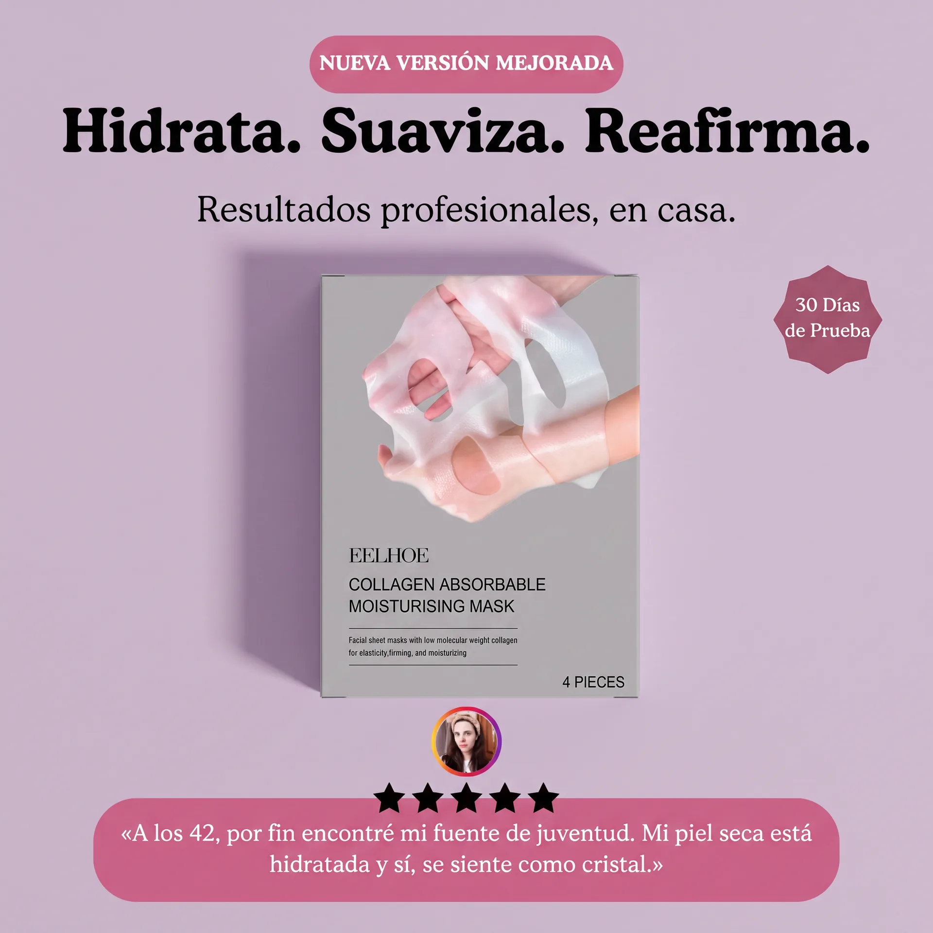 Caja de InfiniteGlow con cuatro mascarillas faciales de hidrogel