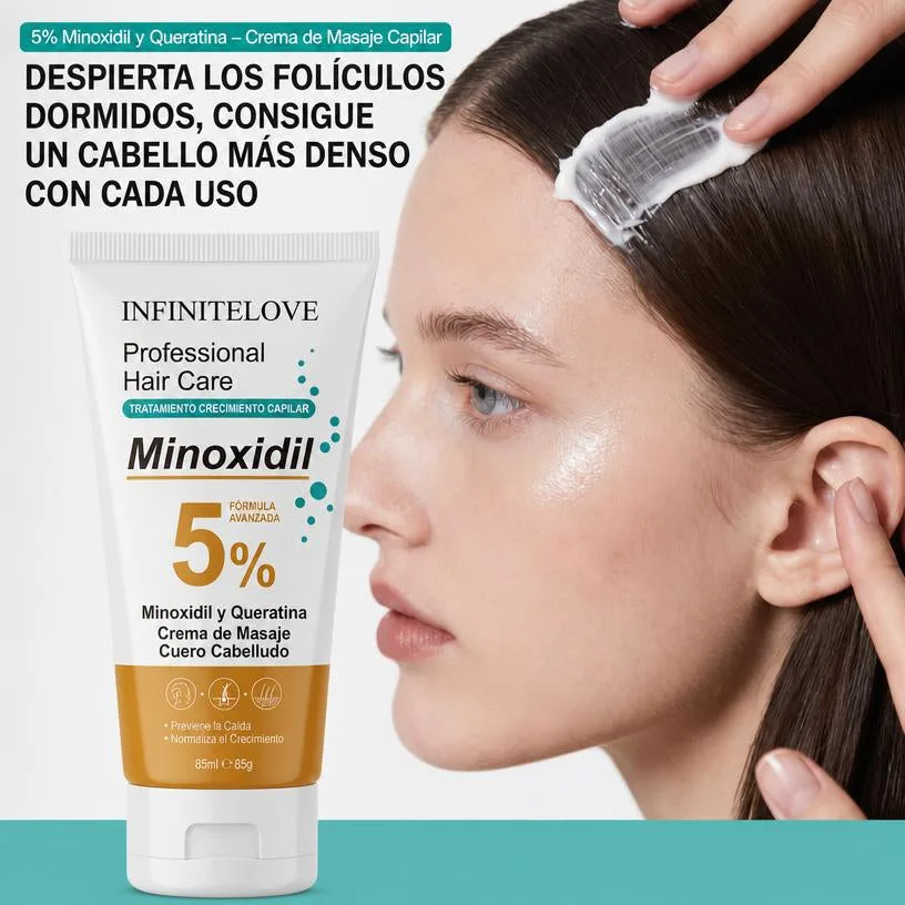 Crema Capilar Minoxidil 5% Queratina Tratamiento Anticaída Masaje Cuero Cabelludo 85ml