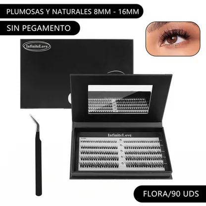 Kit de Pestanas en Racimo Autoadhesivas DIY - 80 Piezas 8-16mm con Pinzas de Precision