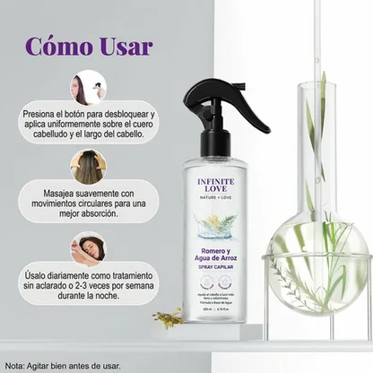 Spray Capilar Estimulador de Crecimiento con Romero y Agua de Arroz (100% Natural) para Frenar la Caída