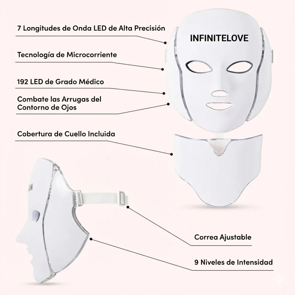 Máscara Facial Anti-Edad de 7 Colores LED y Microcorriente (EMS) para Lifting de Papada y Reafirmar Mejillas