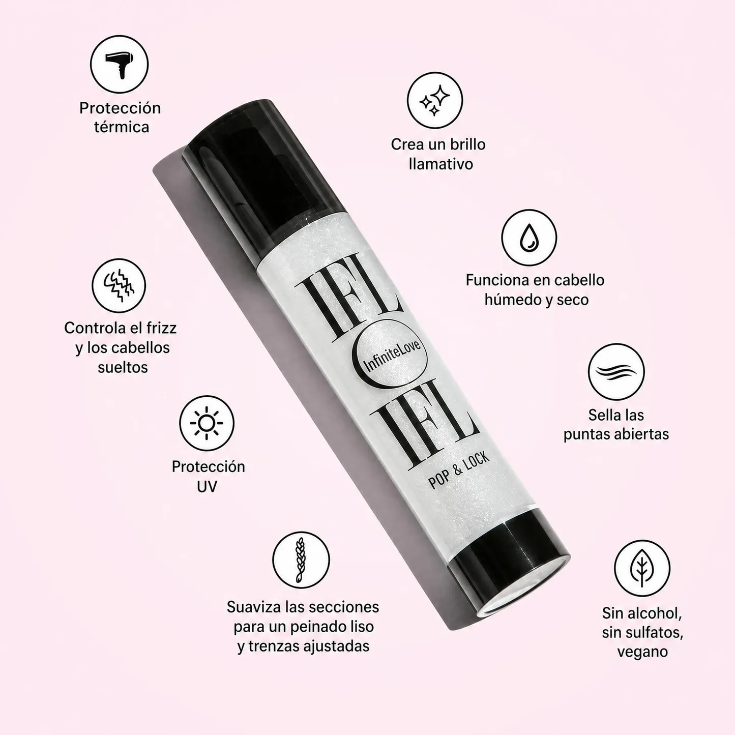 Pop & Lock Serum Acabado Alto Brillo Anti-Encrespamiento Proteccion UV Protector Termico 55ml